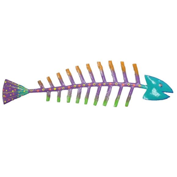 Handcrafted Tropical Fishbones Haitian Metal Art Teal - Picture 1 of 4